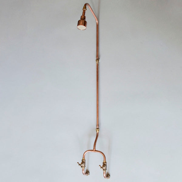 Outdoor shower hand-made in exposed copper pipe and brass by Switchrange