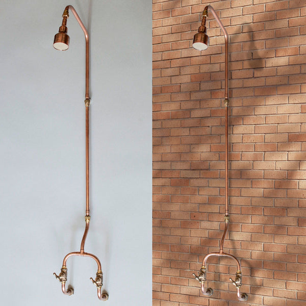 Outdoor shower hand-made in unlacquered copper and brass by Switchrange